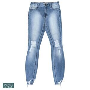 Jelly Jeans Size 7 Distressed Light Wash Skinny Jeans Raw Hem Stretch Denim